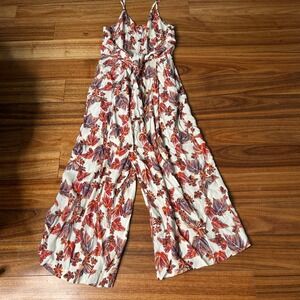 Free People Tropical Palm Print Wide Leg Jumpsuit romper beach small boho